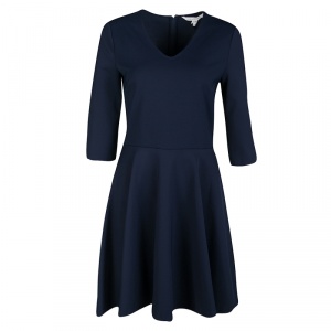 Pre Owned Diane Von Furstenberg Navy Blue V-Neck Jeannie Dress M