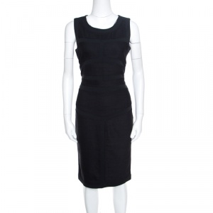 Pre Owned Diane Von Furstenberg Grey Slub Knit Wool Panel Detail Sleeveless Sheath Dress L