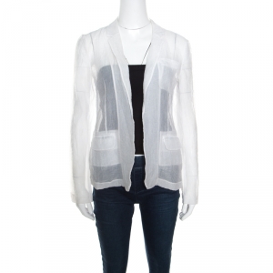 Pre Owned Diane Von Furstenberg Off White Crinkled Sheer Christian Blazer S