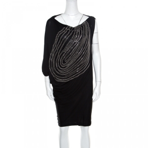 Pre Owned Diane Von Furstenberg Black Asymmetric Sleeve Wilma Joon Dress XS
