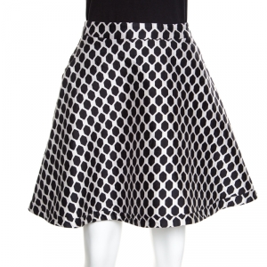 Pre Owned Diane von Furstenberg Monochrome Geometric Print Wool and Silk Flared Amelia Skirt S