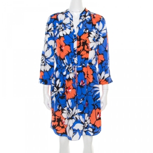 Pre Owned Diana Von Furstenburg Multicolor Dahlia Coralline Printed Silk Freya Dress L