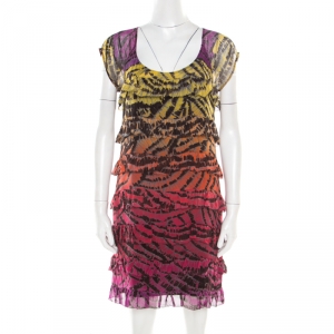 Pre Owned Diane Von Furstenberg Multicolor Ruffled Silk Cordoba Dress M