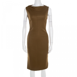 Pre Owned Diane Von Furstenberg Camel Brown Wool Sleeveless Sheath Dress M