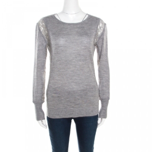 Diane Von Furstenberg Grey Floral Lace Side Panel Insert Sweater M