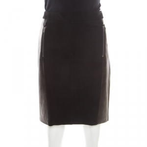 Pre Owned Diane Von Furstenberg Black Contrast Leather Panel Detail Lisa Pencil Skirt S