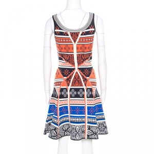 Pre Owned Diane Von Furstenberg Multicolor Jacquard Knit Fitted Flared Ilsa Dress S