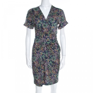 Pre Owned Diane Von Furstenberg Black Geometric Print Silk Jersey Arely Wrap Dress S