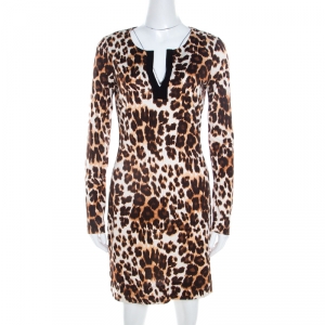 Pre Owned Diane von Furstenberg  Brown Leopard Print Silk Reina Dress M 