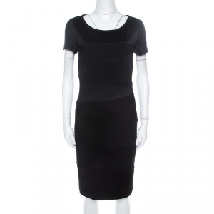 Pre Owned Diane von Furstenberg Black Asymmetric Paneled Trapp Bodycon Dress M