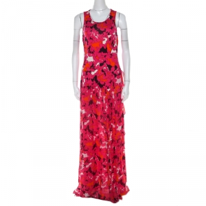 Pre Owned Diane Von Furstenberg Pink Silk Eden Garden Printed Davina Maxi Dress L