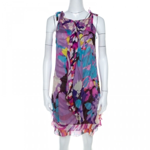 Pre Owned Diane von Fürstenberg Multicolor Silk Shoulder Tie Detail Deane Dress S