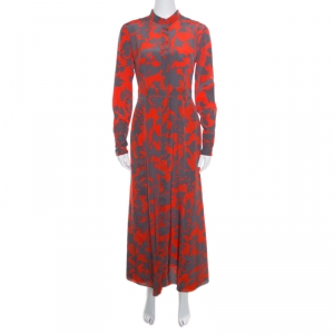 Pre Owned Diane Von Furstenberg Orange and Grey Brulon Graphic Printed Silk Maxi Dress S