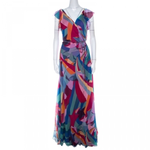 Pre Owned Diane Von Furstenberg Multicolor Silk Chiffon Maupiti Wrap Dress L 