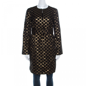 Diane von Furstenberg Black & Gold Jacquard Gami Coat M