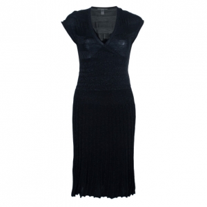 Pre Owned Diane Von Furstenberg Kristof Metallic Pleated Dress S