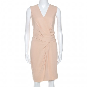 Pre Owned Diane Von Furstenberg Butter Cream Crepe Ruched Detail Beyatta Dress S