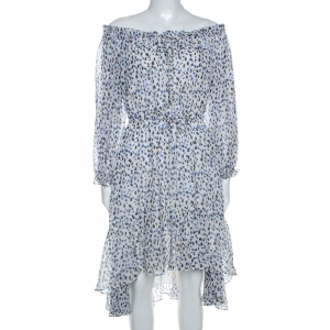 Pre Owned Diane Von Furstenberg White Printed Silk Off Shoulder Camila Dress S