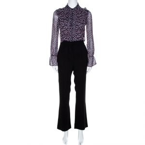 Diane von Furstenberg Black Printed Silk Ruffled Ariella Jumpsuit XS