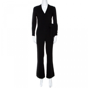 Diane Von Furstenberg Black Crepe Belted Jumpsuit XS 