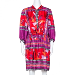Pre Owned Diane von Furstenberg Multicolor Printed Silk Chrystie Dress M