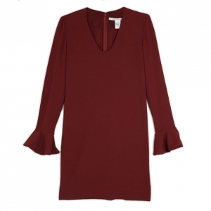 Pre Owned Diane Von Furstenburg Red Hazina V-neck Long Sleeve Dress M