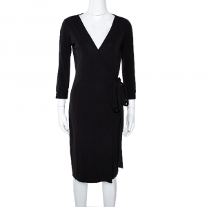 Pre Owned Diane von Furstenberg Black Jersey New Julian Two Wrap Dress M