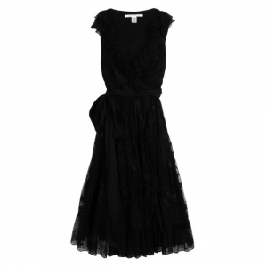 Pre Owned Diane Von Furstenberg Black Lace Dendermonde Wrap Dress