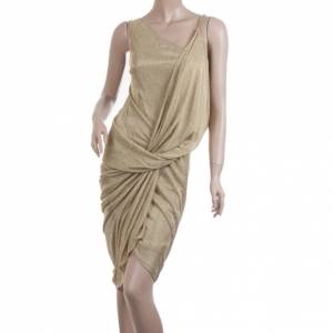 Pre Owned Diane Von Furstenberg Metallic Gold Mesh Zinthia Dress