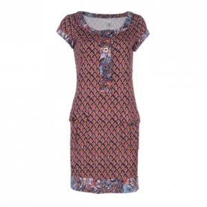 Pre Owned Diane Von Furstenberg Brown Printed Tunic Dress M
