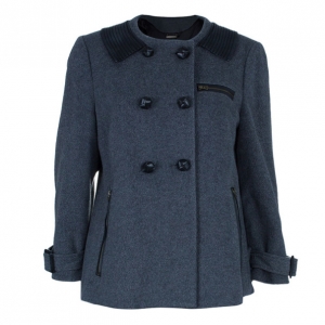 Diane Von Furstenberg Grey Peabody Leather Trimmed Coat M