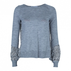 Diane Von Furstenberg Austine Grey Printed Sweater Top S