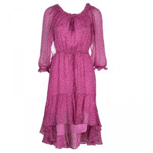 Pre Owned Diane Von Furstenberg Pink Printed Chiffon Long Sleeve Camila Dress S