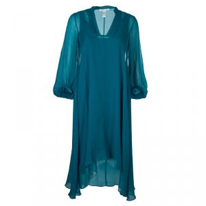 Pre Owned Diane Von Furstenberg Teal Chiffon Overlay Asymmetric Kipling Dress S