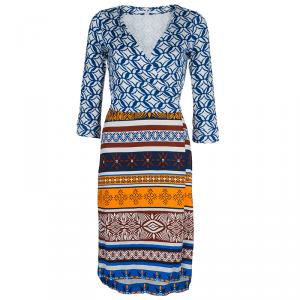 Pre Owned Diane Von Furstenberg Multicolor Printed New Julian Two Desert Band Wrap Dress S