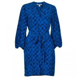 Pre Owned Diane Von Furstenberg Tanyana Blue Silk Dress S