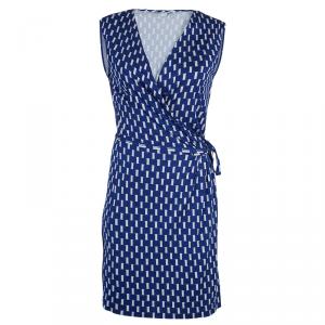 Pre Owned Diane Von Furstenberg Blue Printed Callista Wrap Dress M