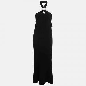 Pre Owned Diane von Furstenberg Black Crepe Asymmetric One-Shoulder Gown L