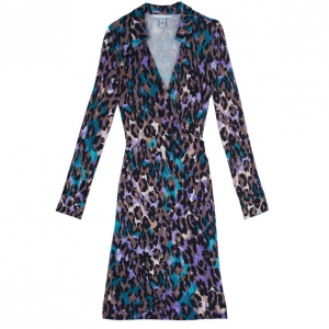 Pre Owned Diane Von Furstenberg Jeanne Animal Print Wrap Dress M