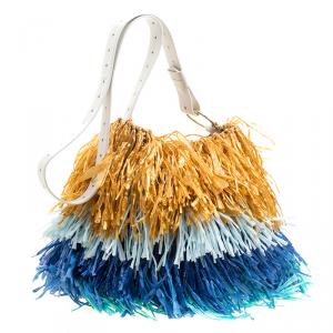 مملوكة مسبقًا Diane Von Furstenberg Multicolor Fringe Raffia Tote 