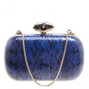 Diane Von Furstenberg Blue/Black Snake Skin Evil Eye Minaudiere Clutch