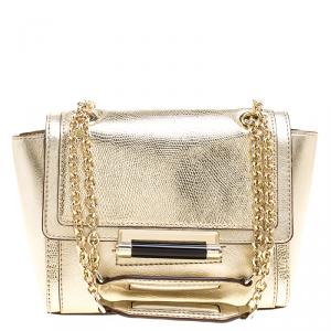 Pre Owned Diane Von Furstenberg Metallic Gold Lizard Embossed Leather 440 Mini Shoulder Bag