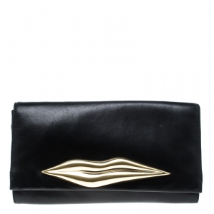 Diane Von Furstenberg Black Leather Carolina Lips Clutch