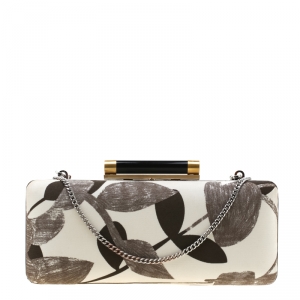 Diane Von Furstenberg White/Brown Sequined Print Tonda Clutch 