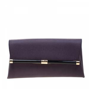 Pre Owned Diane Von Furstenberg Purple Leather 440 Envelope Clutch