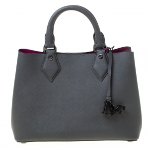 مملوكة مسبقًا  Diane von Furstenberg Grey Leather Voyage Itsy Double Zip Tote