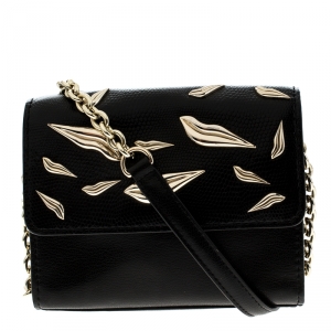 Pre Owned Diane Von Furstenberg Black Leather Mini Flirty Lips Crossbody Bag