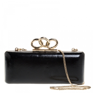 Diane von Fursterberg Black Lizard Embossed Leather Sutra Clutch