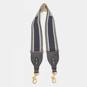 Dior Navy Blue/Beige Canvas and Leather Shoulder Bag Strap