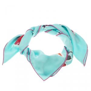 مملوكة مسبقًا Dior Sky Blue Tulip Print Silk Square Scarf